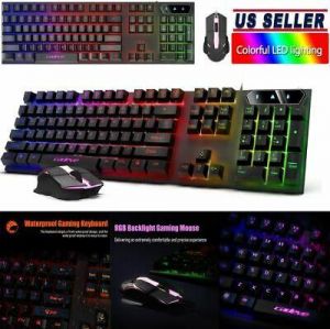 M.T Be the king of games Backlit Wired Gaming Keyboard And Mouse Set For Computer Desktop PC LED Light US